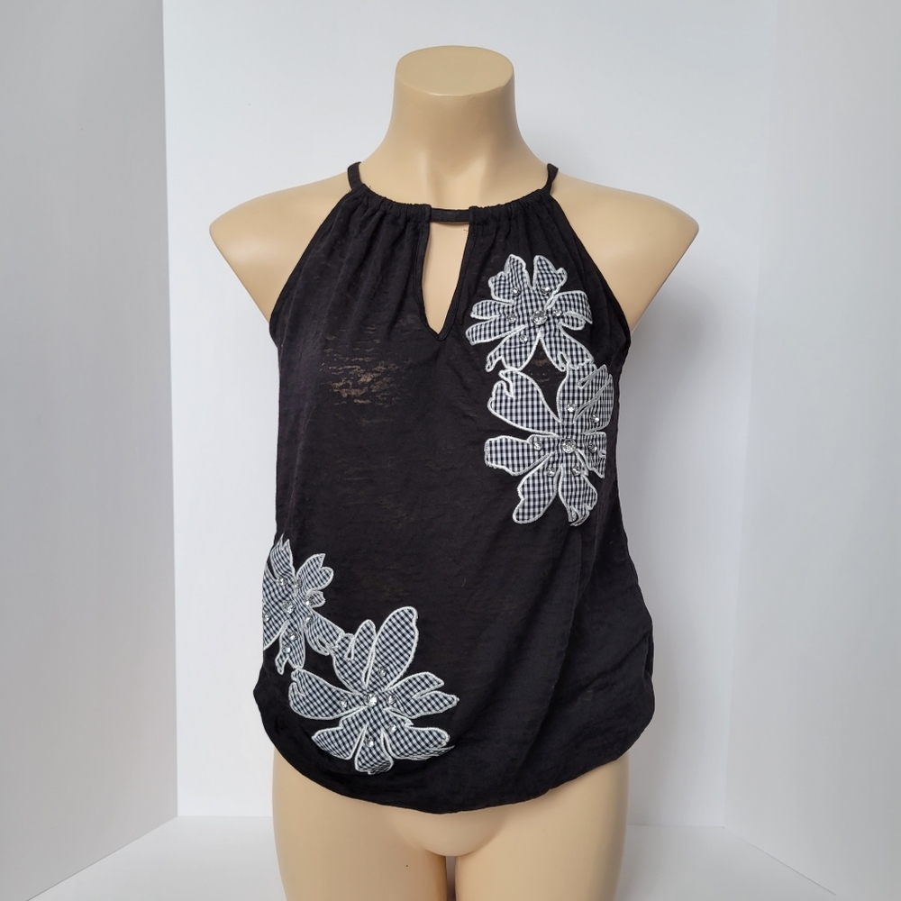 🆕INC Runway Floral Gem Embellished Burnout Top Women's S